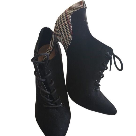 Just Fab Black & Flannel Print Heeled Ankle Boots - Picture 3 of 8